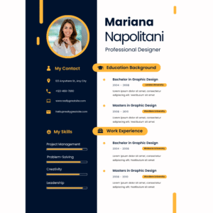 Home navy yellow modern professional designer cv resume